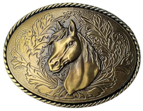 DRAGON DESIGNS TANSIDE LTD. Gürtelschnalle mit Western-Pferdekopf, vermessingt, in Geschenkbox, bronze, One size