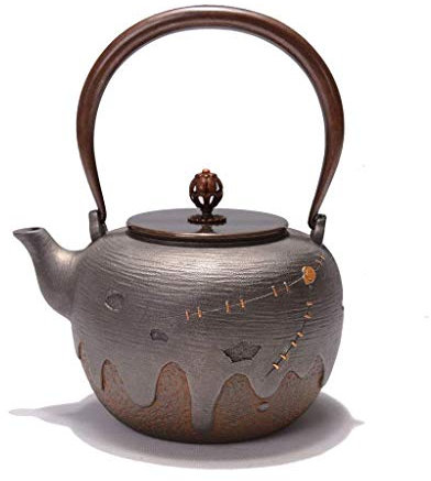 QUSYZD Bollitore in Ghisa Teiera in Ghisa per Uso Domestico Fondo Piatto per Fornello a Carbone Fornello a Induzione Bollitore in Stile Giapponese Set da tè retrò 1,4 L,，