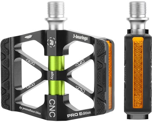 PROMETHEUS BICYCLES Kinder Fahrradpedale 90 x 70 mm | Pedale Fahrrad | Premium Kinderfahrrad Pedale 280g | Leicht und Universal | StVZO | 3 Lager | rutschfest | CNC Aluminium (Grün)