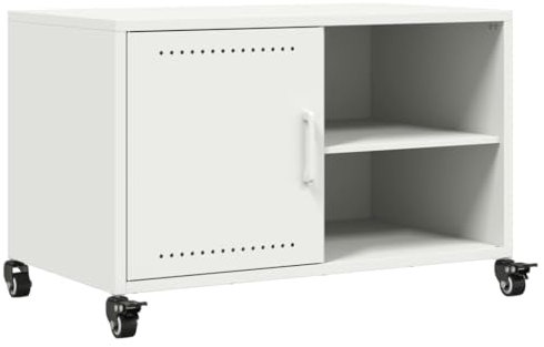 vidaXL Armario TV, mueble bajo tv, mesa de almacenamiento con ruedas, sala de estar, acero laminado frío, blanco