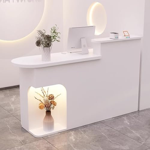 Moderner Empfangstresen mit LED-Lichtern und offenen Regalen, einfache Montage, Rezeption, Kasse, Weiß, 80 x 50 x 105 cm