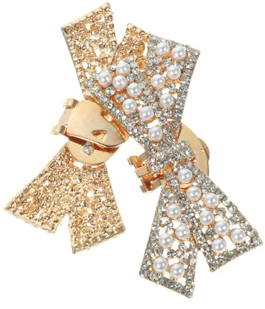 TOGEVAL Hebilla de Zapatos de Lazo Dorada, Clips para Zapatos de Tacón Reutilizables de Aleación y Vidrio, Accesorios Elegantes para Bodas y Fiestas de Baile
