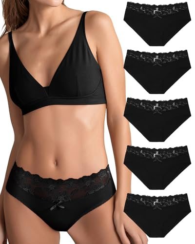SECRET AROMA Confezione da 5 Biancheria Intima da Donna in Pizzo di Cotone Confezione Multipla da Donna Biancheria Intima Traspirante a Vita Bassa S-XL