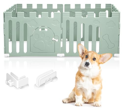 Hundelaufstall mit Tür, 6-Panel Indoor-Welpenlaufstall, Starker Kunststoff-Kleintiersicherheitszaun Hundelaufstall, Rutschfestes und Sicheres Haustiergitter, Grün