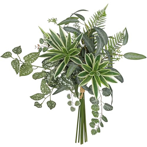 Arborus Artificial Greenery Stems Bouquets 23.2 Mixed Eucalyptus Fern Leaves Dracaena Plant Trailing String of Hearts Plants Bundle for Wedding Floral Arrangements Table Centerpieces Vase Decor
