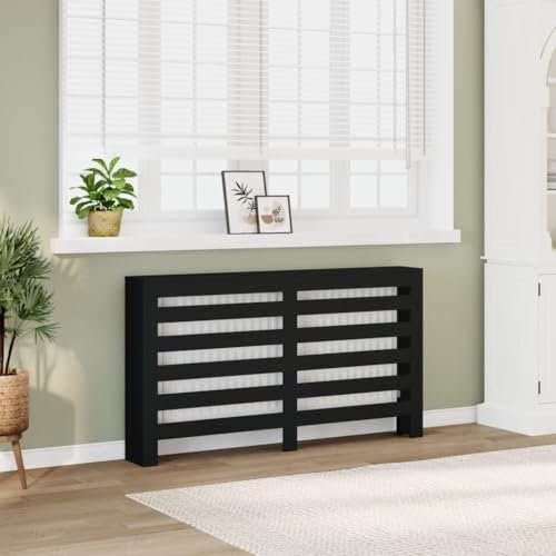 Brokky Radiator Cover Black 149x20x82 cm Engineered Wood-Radiator Cover Modern MDF Vertical Slats Wood Decorative Cabinet for Living Room Bedroom Hallway,Large
