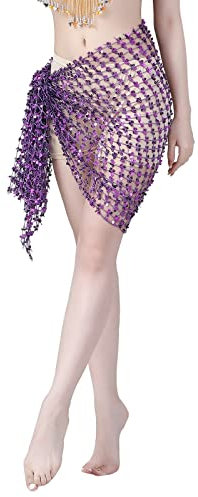 Hüfttücher Schwarz Bauchtanz Hüfttuch Gürtel Rock Goldmünzen Bauchtanz Tuch Performance Kostüm Damen Mädchen Latein Yoga Belly Dancer Outfit für Party Cocktail Kleid Performance (Purple, One Size)