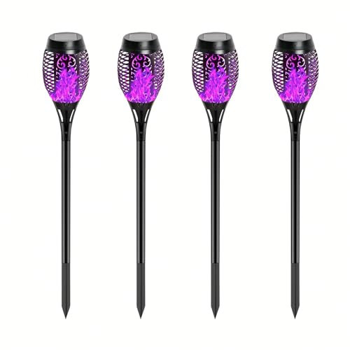 HAKSEIFA 4 Pack Outdoor Solar Flame Light,Solar Lights Outdoor for Garden Decorations with Flickering Flame,IP65 Waterproof Solar Powered Yard Lights Torch Light for Lawn Patio Pathway Decor (Purple)