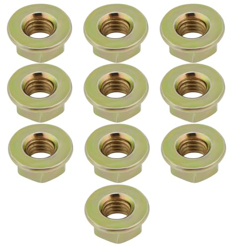 SG Store Pack of 100 M8 x 1.25 Thread Metric 8 Class HT Yellow Galvanised Flange Nuts DIN6923 Unserrated Flange Hex Lock Nuts for Bolts and Screws