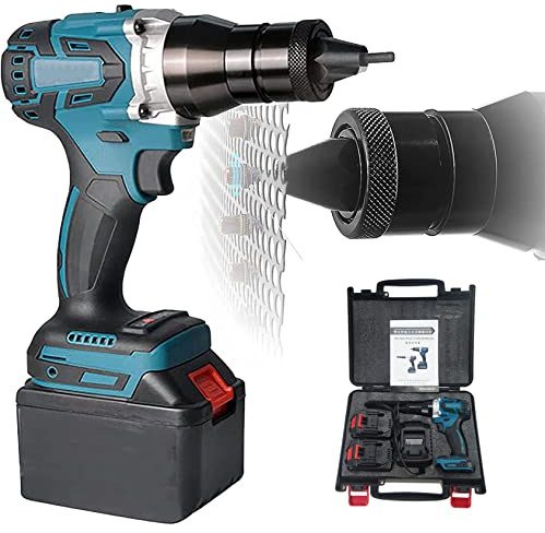 Adaptador De Pistola De Remache Eléctrico Herramienta De Inserción De Remachador Con 2 * Batería, 4000mah Portátil Inalámbrico Recargable Eléctrico Remachador Ciego