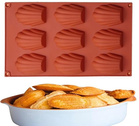 Silikon-Madeleine-Form, Muschelform, Backform mit 9 Mulden, antihaftbeschichtet, für Madeleines, Muffins, Kuchen, Süßigkeiten, Schokolade