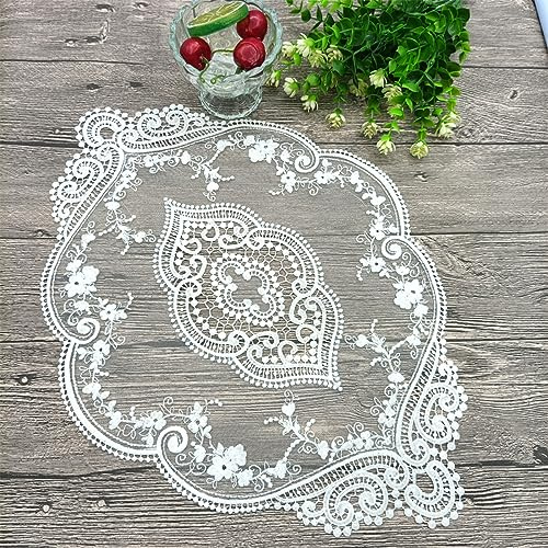 Anevous 4 Stück Retro Spitzen Tischsets, 31x44cm Häkeldeckchen Platzdeckchen, Oval Dekorative Handgefertigte Bestickte Placemat, Blume Matte Abwaschbar für Küche Esszimmer Vase,Weiß