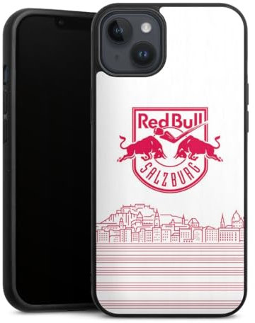 Holz Case kompatibel mit Apple iPhone 14 Plus Walnuss Handyhülle Echtholz Hülle Eishockey Skyline EC Red Bull Salzburg