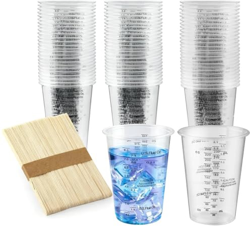Vasos medidores, 50 vasos medidores de 240 ml, vasos de mezcla de epoxi reutilizables, vasos mezcladores de pintura con escala, vasos mezcladores de plástico para mezclar líquidos, resinas, pigmentos