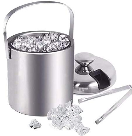 MRKU Contenitore in Acciaio Inossidabile da 1300 ml Secchiello per Ghiaccio a Doppia Parete Contenitore per Ghiaccio con pinze Coperchio Morsetto Isolamento Termico Strumenti da Bar