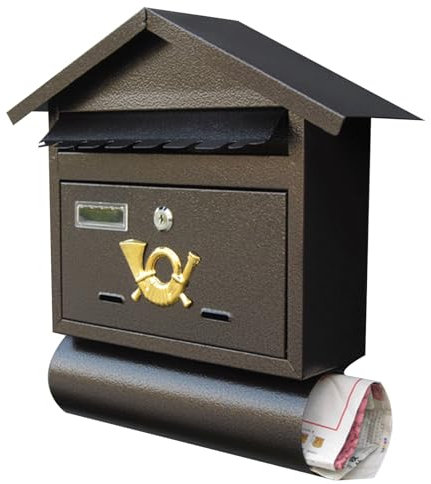 BriefkastenRegenfester, an der Wand montierter Briefkasten aus verzinktem Blech für den Außenbereich mit Zeitungsrolle an der Unterseite, 12 x 4 x 16 Zoll (braun)