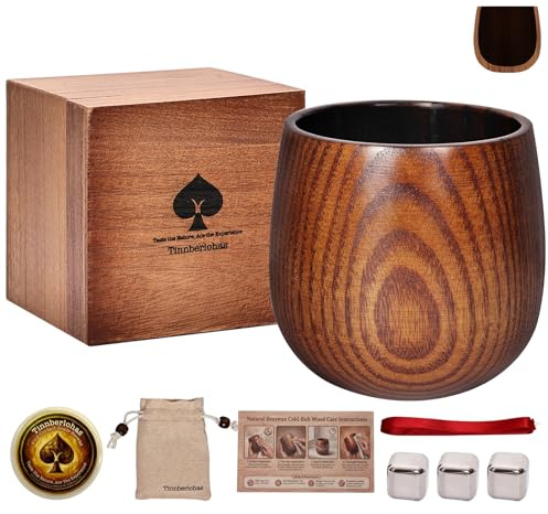 Tinnberlohas Charred Wooden Whiskey Glass Gift Set with Wood Gift Box | Durable & Insulated Bourbon Glass for Birthday, Christmas, Father's Day - Ideal Whisky Gift for Men, Dad, Husband, Brother
