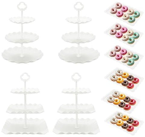 10Piece Cake Stand Set, Including 4pieces 3-Tier Cupcake Stands and 6pieces Cookie Serving Trays Perfect for Wedding, Birthday, Baby Shower, Thanksgiving, Christmas(White)