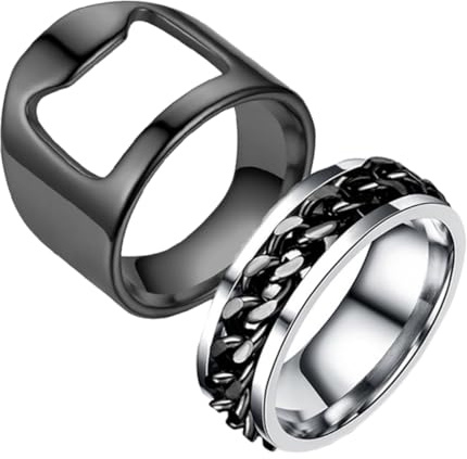 Anillo Abridor Giratorio de Acero Inoxidable, 1 Par, Negro | Diseño Portátil y Cómodo, Accesorio de Moda para Abrir Botellas de Cerveza, Resistente al Óxido, Uso Práctico