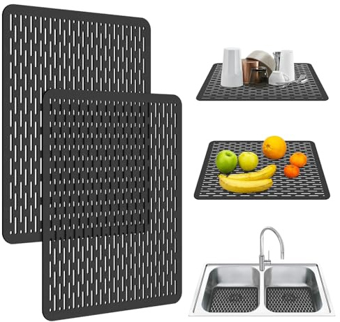 OTHWAY 2 Pack Kitchen Sink Mats, 40*30 CM PVC Sink Protector Mat for Stainless Steel, Sink Drainer Mat Dish Drying Mat Protector Prevents Scratches,Dishes and Glassware