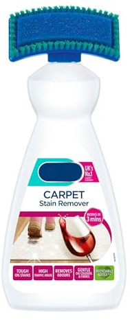Carpet Stain Remover with Cleaning Brush 650ml – Works in 3 mins – Oxy-Powered Fast-Acting Deep Cleaner for Old Stains & Odours – Colour and Fabric Safe, Pet Friendly