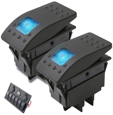 2 PCS Bateaux Interrupteurs à Bascule 12V 20A 4-Pin RK1-06N-BU Bleu LED Marche/Arrêt éclairé Interrupteur Etanche Adapté à la Modification Yachts/Voitures/Camions/Remorques/Camion Arroseur