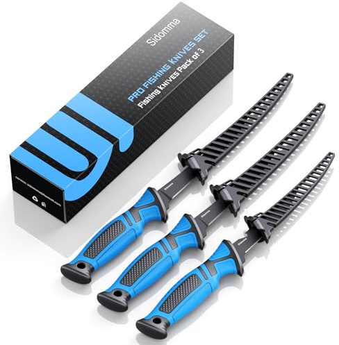 Sidomma Fillet Knife and Bait Knife Set Performance 5-6-7 G4116 German Flex Razor Sharp Stainless-Steel Blade with Sheath for Filleting and Boning, Pro Fishing Gear and Equipment Tools, Cool Fishing Gift for Men (Black-Blue)
