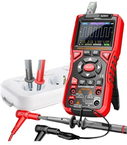 TIEOAXFT AOS04 Oscilloscopio Digitale multimetro 2 in 1 memorizzazione Forme d'onda 10 MHz/z oscilloscopio Strumento di Prova di Tensione CA/CC ad Alta precisione(AOS04 Red)