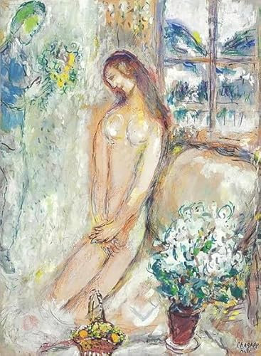 GYTRI CGFHJ Marc Chagall Poster Marc Chagall Drucke und Wandkunst Abstraktes Bild《Akt und Alpenveilchen 》Marc Chagall Leinwand Gemälde für Zuhause Dekor 50x70cm ungerahmt
