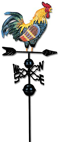Girouette coq en fer multicolore pour jardin, clôtures, toits – Base de 119 cm, installation facile, décoration extérieure
