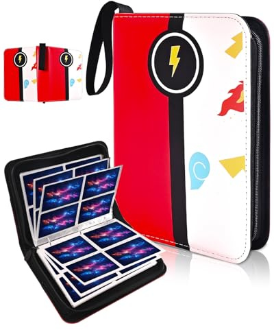 Card Binder for Card, 4-Pocket Trading Card Albums with 50 Removable Sleeve Cards Holder Collection Binders, Card Folder 400 Cards Capacity (Red)