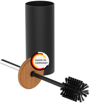 Rival WC-Garnitur Life Style schwarz mit Rundbürste, Edelstahlgriff & geölter Buchenholzabdeckung – Toilettenbürste mit ergonomischem Griff – Klobürste für schnelle & gründliche Reinigung