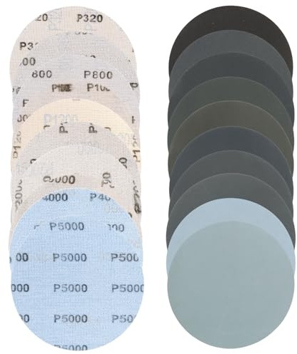 Lot de 36 disques abrasifs ronds de 125 mm à 8 trous pour ponçage humide et sec, grain 320/600/800/1000/1200/1500/2000/3000/4000/5000, pour polir le bois, le métal, les bijoux, la voiture