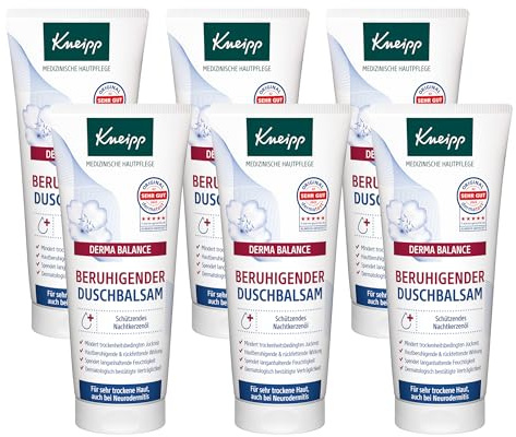 Kneipp DERMA BALANCE Beruhigender Duschbalsam - Medizinische Hautpflege - Für sehr trockene Haut, auch bei Neurodermitis - 6 x 200ml