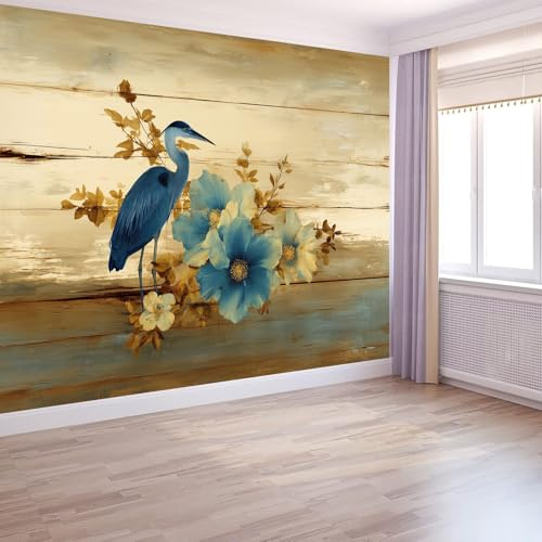 Carta da parati murale Fiori E Uccelli D'Epoca 400 x 280 cm Murale da parete artistico e decorativo per soggiorno e camera da letto, carta da parati panoramica tessuto non tessuto, Crema