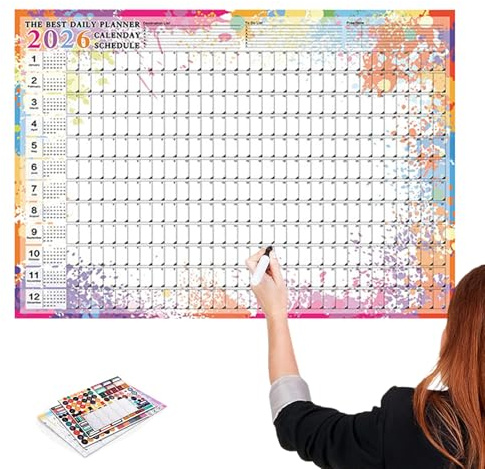 Rrlihjgu Kalender 2026, 12 Monate | 2026 Wandkalender, großes Poster | Tagesplaner, Stundenplaner, akademischer Kalender für Schulplanung, Universität, Schüler und Büro