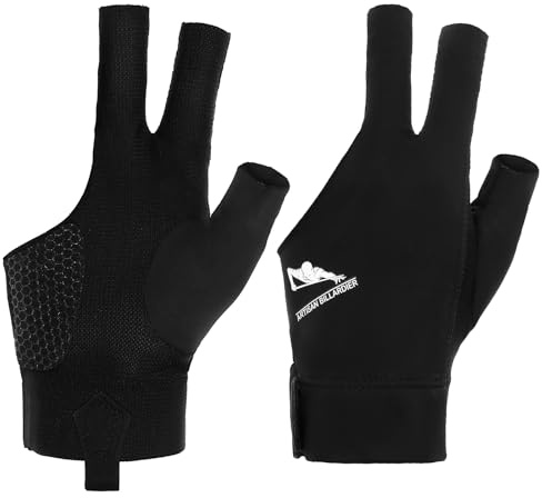 Sorcristy Guantes de billar para mano izquierda, 3 dedos, antideslizantes y a prueba de sudor, guantes de piscina para mano izquierda, doble costura duradera, guante deportivo ajustable popular, talla