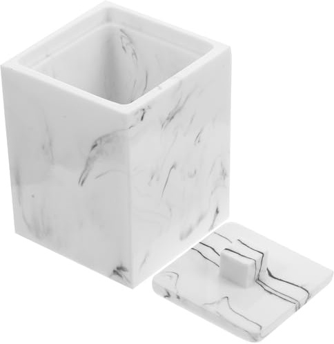 Amosfun Porta Bastoncini di Cotone Piccolo in Resina Motivo Marmorizzato Bianco, Scatola Porta Stuzzicadenti Portatile per Bagno e Organizzatore di Cotton Fioc per Uso Domestico
