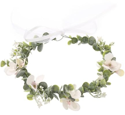 Beflocktes Brautstirnband mit Blumen, Weiße Blumenkrone | Eukalyptus und Schleierkraut Optik, für Foto und Bankett, Leichtes Tragegefühl