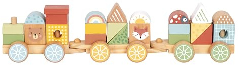 TOOKY TOY FSC stapelbart trätåg – tåg med byggklossar för barn, pedagogisk montessorileksak, motorik och kognitiv utveckling, gåva från 18 månader