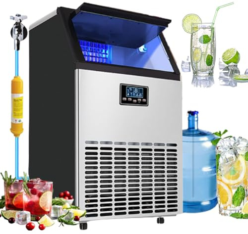 BoluDukNN Macchina per Ghiaccio Commerciale, 55 kg / 68 kg / 80 kg per 24 H, Macchina per Cubetti di Ghiaccio in Acciaio Inox, capacità di Accumulo del Ghiaccio 15 kg,per Casa, Bar E Ristoranti 55KG