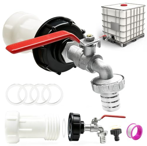 VEEKAY IBC Tank zubehör mit Auslauf, Verlängerung S60x6 Grobgewinde,3/4 Zoll,1000l Wassertank Zubehör Auslaufhahn