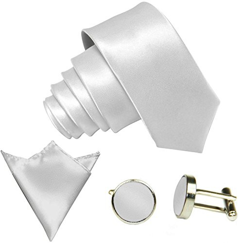 GASSANI 3-Set Krawattenset 29 Satin Farben, 8,5 Cm Breite Krawatte Einstecktuch