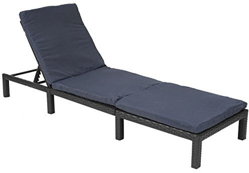 Mendler Poly-Rattan Sonnenliege HWC-A51 - anthrazit, Kissen grau | Relaxliege, Gartenliege, Liege, Basic