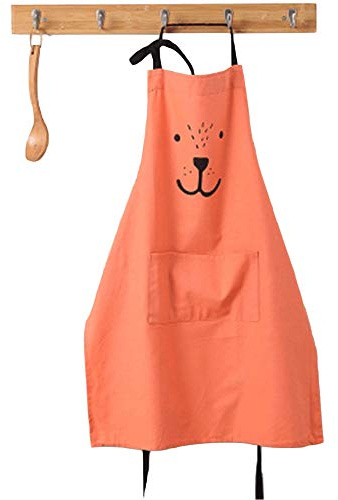 Lindong Süß Kartoon Schürze mit Tasche für Frauen Kinder Wasserdicht Baumwolle Leinen Küchenschürze Latzschürze Kochschürze Kinder Rot