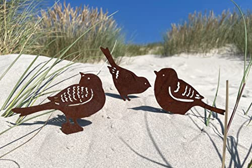 LB H&F Lilienburg 3er Set Vögel Roststecker Vogel Gartenstecker Rost Metall Dekofigur Spatzen (Vogel Set)