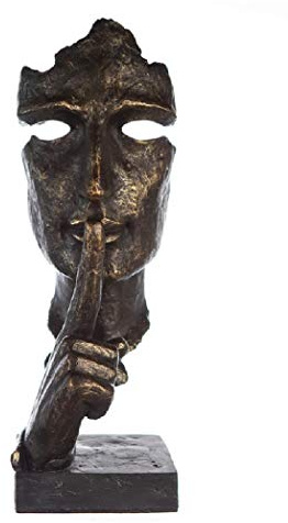Casablanca Skulptur Silence, Deko Figur Bronze, Kunstharz Statue Wohnzimmer, Büro Dekoration H. 39 cm x B. 13 cm - Moderne Skulpturen Gesicht, Schweigen, Stille