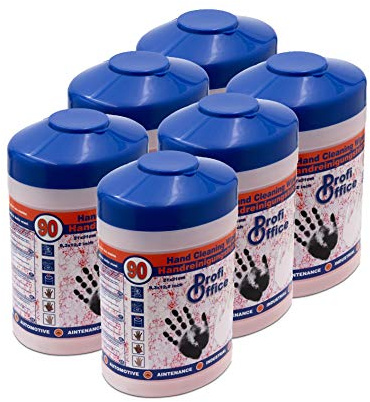ProfiOffice feuchte Allzwecktücher (6er Pack, 540 Stück) – Hand- & Oberflächen-Reinigungstücher im Spendereimer – Ideal für Kfz-Werkstatt, Auto, Hobby & Garage, Art. 19871