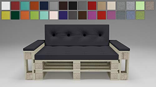 Rollmayer Palettenkissen mit Steppung Auflage für Europaletten Indoor und Outdoor Palettenpolster Kollektion Vivid (Dunkel Grafit 61, Sitz&Rücken Kissen + 2er Armlehne Set)