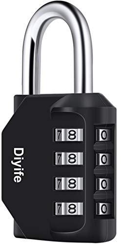 Combination Padlock, Diyife Heavy Duty 4 Digit Padlock Weatherproof Outdoor Locker Padlock for School Gym Locker, Shed, Fence, Hasp, Garage, Gate, Toolbox, Door (Black)